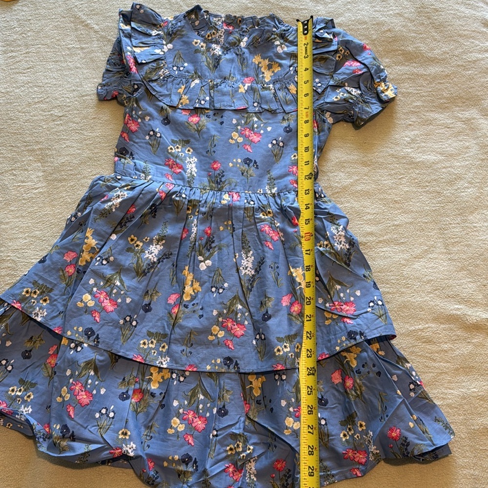 Cotton Floral Blue Ruffle Dress - Picture 7 of 8